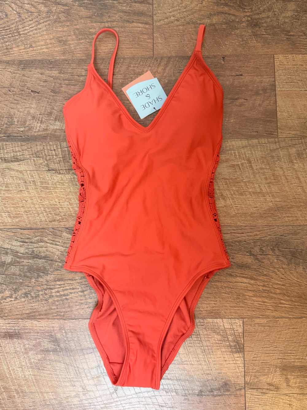 NWT! Shade & Shore Orange One Piece Swimsuit Side Crochet Detail Size S (4/6)